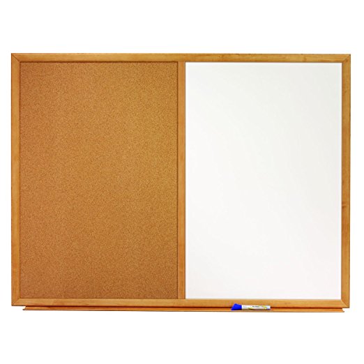 Quartet Combination Whiteboard/Cork Bulletin Board, 3' x 2', Oak Finish Frame (S553)