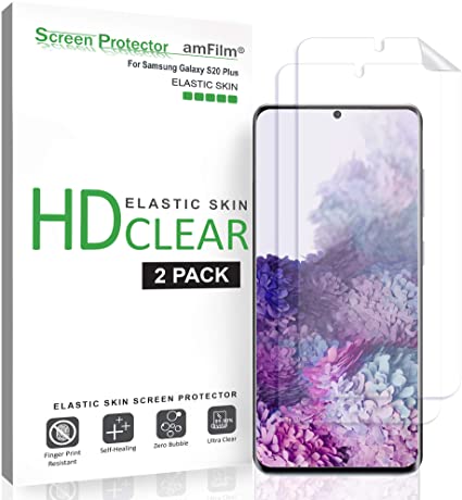 amFilm (2 Pack) Screen Protector for Samsung Galaxy S20 Plus (S20 ), Case Friendly (Fingerprint Scanner Compatible) HD Clear Flexible Elastic Skin TPU Film (2020)