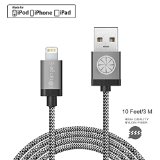 Lightning Cable Apple Certified iOrange-E 10ft Braided iPhone 6 Cable and Extra Long USB iPhone Charger Cord for iPhone 6 6S Plus 5S 5C 5 iPad Air iPad 4 iPad Mini 2 iPod 5 Nano 7 Grey