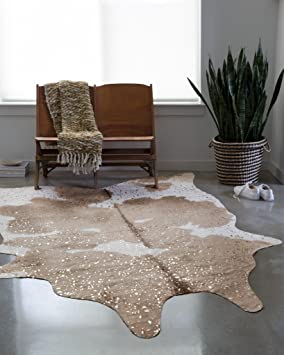 Loloi II Bryce Collection Faux Cowhide Area Rug, 5' x 6'6", Taupe/Champagne