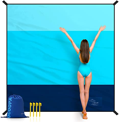 OCOOPA Diveblues S09 Beach Blanket Waterproof Sandproof, Extra Large 8 Persons Family Size, Comfortable Parachute Nylon, Cozy& Chic, Compact& Light, Reinforced Windproof, 4 Stakes&1 Travel Bag