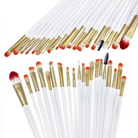 Hotrose® 20 Pcs Cosmetic Makeup Brushes Set Eyeshadow Lip Brush for Women(white-gold)