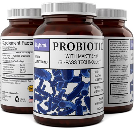 Pure And Natural Probiotics Supplement 40 Billion CFU - Potent Immune System Booster For Men And Women - With Acidophilus   Bifidobacteria   Paracasei - Protect Against Diarrhea By Phytoral