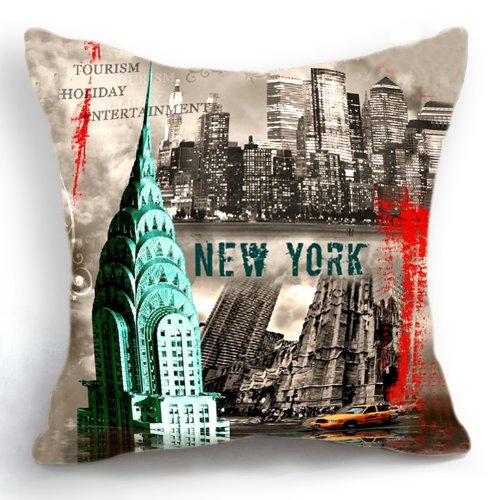 OJIA Retro Vintage New York City 18 X 18 Inch Cotton Linen Home Decorative Throw Cushion Cover / Pillow Sham