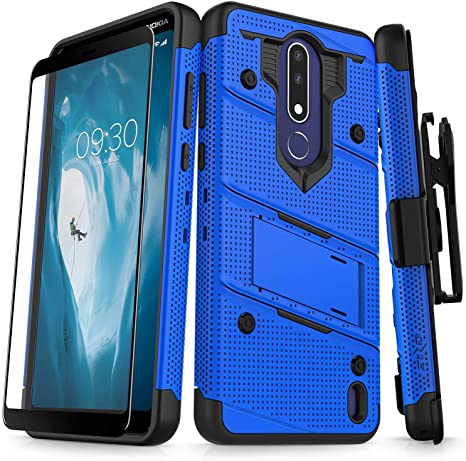 ZIZO Bolt Series Nokia 3.1 Plus Case Military Grade Drop Tested with Full Glass Screen Protector Holster and Kickstand Blue Black