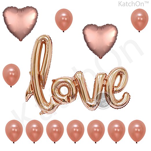 Rose Gold Love Balloons Kit - Valentines Day Decorations and Gift for Him or Her - Rose Gold Foil Heart Balloons - Rose Gold Decorations - Valentines Balloons, Wedding, Bridal Shower Decor