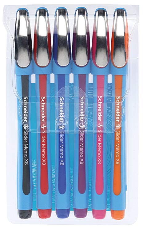 Schneider Slider Memo XB Ballpoint Pen, Asstd. Colors, Pack of 6 (150296)