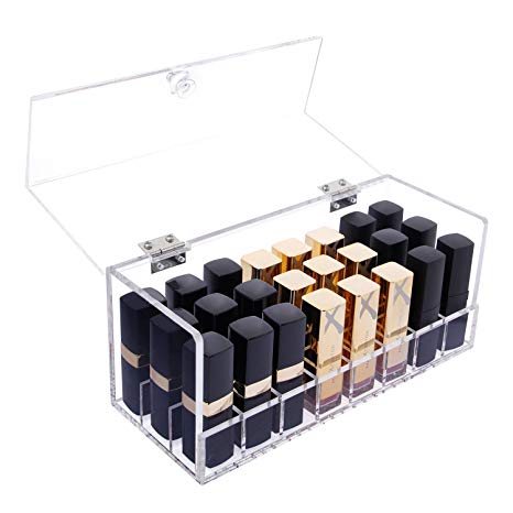 Acrylic Lipstick Organizer With Dustproof Lid Lipgloss 24 Spaces Holder Case Makeup Storage Beauty Container