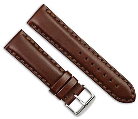 deBeer Hand Stitched Genuine Oil Leather Watch Band - Choice of Colors & Sizes - (18mm, 20mm, or 22mm)