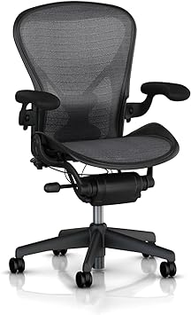 Herman Miller Aeron Chair Highly Adjustable with PostureFit Lumbar Support - Medium Size (B) Graphite Dark Frame, Waves Platinum Pellicle Mesh Home Office Desk Task Chair