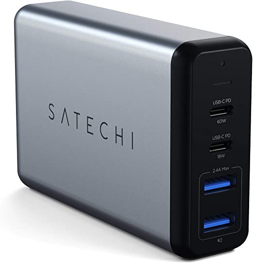 Satechi 75W Dual Type-C PD Travel Charger Adapter with 2 USB-C PD & 2 USB 3.0 - Compatible with 2018 MacBook Air, 2018 MacBook Pro, 2018 iPad Pro, iPhone Xs Max/XS/XR and More (AU Plug)