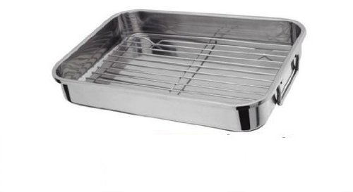 EXTRA LARGE SIZE 42X31CM STAINLESS STEEL ROASTING TRAY WITH GRILL by Prima