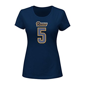 NFL LA Rams Nick Foles 5 Women's Her Highlight Player Program Short Sleeve Deep Crew Neck Tee