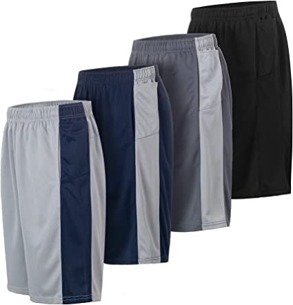 Essential Elements 4 Pack: Men's Active Performance Athletic Basketball Workout Gym Knit Shorts with Pockets