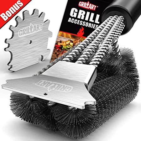 GRILLART Grill Brush and Scraper 18 Inch | Wire Bristle Brush Double Scrapers | Best Barbecue Cleaning Brush for Weber & All Gas/Charcoal Grilling Grates | Universal Fit BBQ Grill Accessories