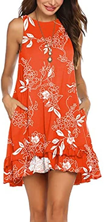 Beyove Tank Top Dress Cute Ruffle Dress with Pocets Sleeveless Tunic Swing Dress Soft Beach Cover Up Casual Dresses…