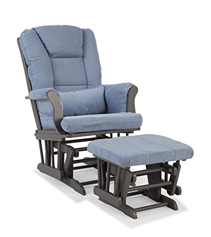 Stork Craft Tuscany Custom Glider and Ottoman with Free Lumbar Pillow, Gray/Blue