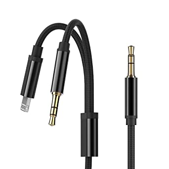 COOPSION High-fidelity stereo with noise reduction car audio cable aux adapter cord compatible with iPhone 11 x xr xs max 8 7 6 s plus pads and 3.5 mm normal cord 2 in 1 for car speaker headphone jack