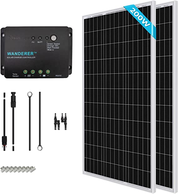 Renogy 200W Solar Panel Kit RV solar panel kit 12V , 200watt Mono solar kit of high effiency with 30A PWM Charge Controller for RV, Trailer, Off-Grid PV