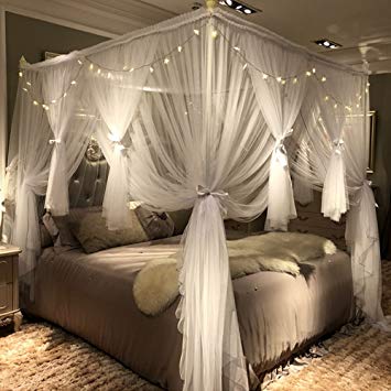 Joyreap Mosquito Bed Canopy Net - Luxury Canopy netting - 4 Corners Post Bed Canopies - Princess Style Bedroom Decoration for Adults &Girls - for Twin/Full/Queen/King Size Beds ((White, 59"W x 78"L)