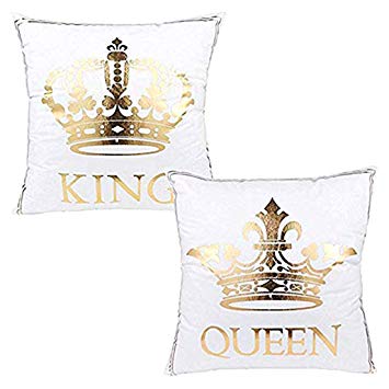 misaya Bronzing Flannelette Home Pillowcase 18x18 Decorative Cushion Cover Queen & King, Tiaras & Crown Gold Throw Pillow Covers Set of 2