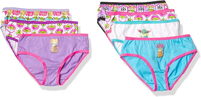 STAR WARS Baby Yoda Mandalorian Girls' 100% Cotton Underwear Available in 7-Pack and 10-Pack, Sizes 4, 6, and 8