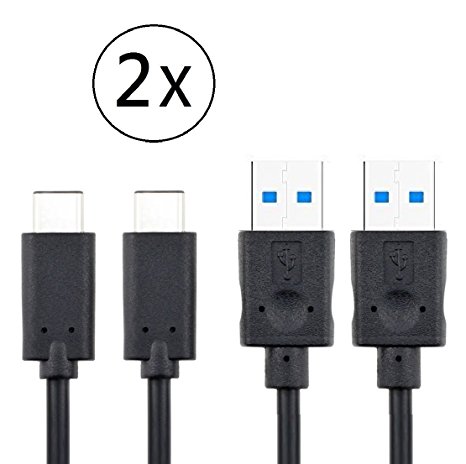 2-Pack USB Type C (USB-C) to USB 3.0 Type A Charge and Sync Cable for LG V20, HTC 10, Google Pixel, Pixel XL, Nexus 5X, 6P, Sony Xperia XZ, ASUS ZenFone 3 and Type-C Phone (2x USB-C-Cable Black 1M)
