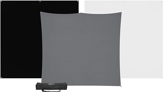 Westcott X-Drop Pro 3-Pack Backdrop Kit (8'x8') Includes Black, Gray, and White Photography Backgrounds and Heavy Duty Stand