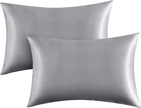 CozyLux Satin Pillowcase for Hair and Skin Queen Set of 2 Soft Pillow Cases Silky Microfiber Bed Pillow Covers Wrinkle Resistant with Envelope Closure(Light Grey/Gray, 20 x 30 Inches)