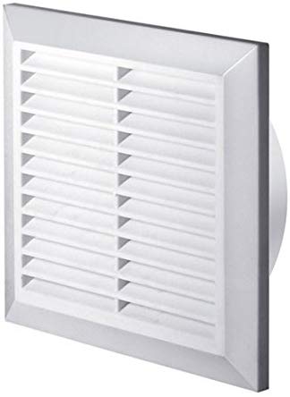 White Air Vent Grille 200mm x 200mm with Fly Screen and Round Ducting Collar 150mm / 6" Ventilation Cover Grid T27