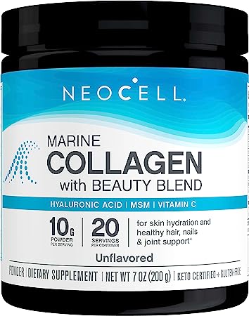 NeoCell Marine Collagen with Beauty Blend; for Skin Hydration; Healthy Hair, Nails and Joint Support; Keto Certified, Gluten Free; Unflavored Powder, 7 Ounces, 20 Servings*
