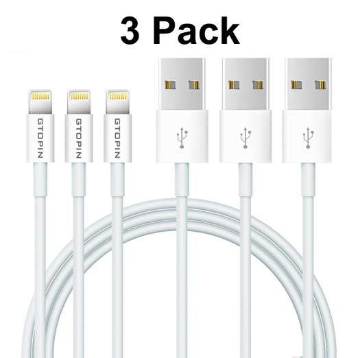 Lightning Cable,Gtopin 3 Pack 3.3ft/1m 2.4A Fastest Charger Cable Cord Charging Cable for iPhone 7 6S 6 6S Plus SE 5S 5C 5,iPad Pro/iPad Air/mini 4/3/2,iPod,iPhone 6 Cable Cord 8 Pin to USB Data Cord