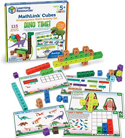 Learning Resources MathLink Cubes Kindergarten Math Activity Set: Dino Time! Educational Counting Toy, Math Cubes, Linking Cubes, Early Math Skills, Set of 115 Pieces, STEM toys, Ages 5