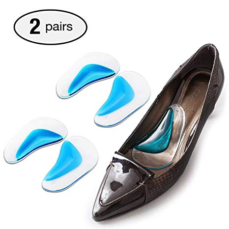2 Pairs Silicone Arch Support Insoles for Flat Feet, Plantar Fasciitis, Gel Orthotic Insoles Cushion Relieves Pain and Reduces Pressure for Women and Men