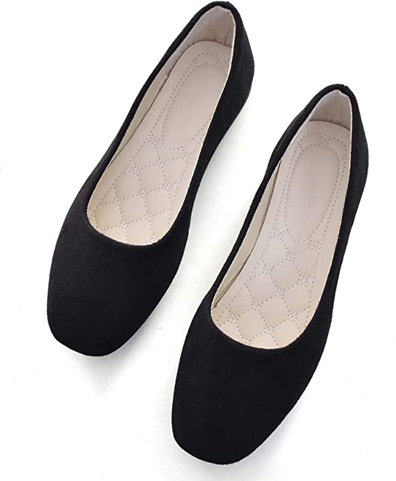 Hee grand Women's Pointy Toe Slip On Solid Comfortable Ballet Shoes Square Mouth Flats Shoes