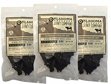 Old Fashioned Style Gluten Free Peppered Beef Jerky - 3 PACK - No Frills Tough and Dry Style Beef Jerky - All Natural, No Added Preservatives and No Added MSG - 9 total oz.