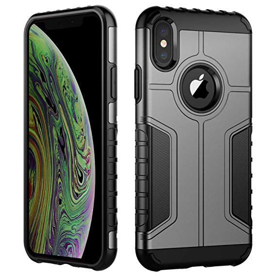 JETech Case for iPhone Xs and iPhone X, Dual Layer Protective Cover with Shock-Absorption, Grey