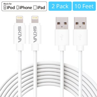 Apple MFi Certified Lightning Cables [2-Pack] - Skiva USBLink Extra Long (10 ft / 3m) Sync and Charge 8-pin Cable for iPhone 6 6s Plus 5s 5c 5 SE, iPad Pro Air mini, iPod touch 6 & more [Model:CB112]