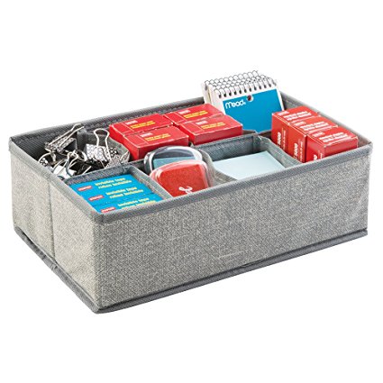 mDesign Fabric Desk Drawer Storage Organizer for Office Supplies, Tape, Staples, Notepads, Sticky Notes - 8 Compartments, Gray