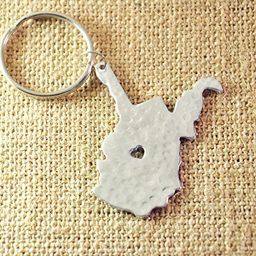 I Heart West Virginia Key Chain, State Keyring State Charm, Hammered Map Key Chains, Map jewelry, State Map Keyring Heart Cut Out