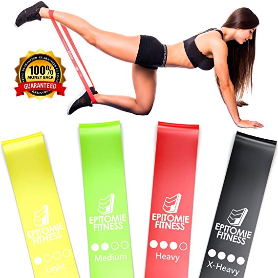 Resistance Bands Set of 4 - Premium Natural Latex Fitness Bands for Home Exercises, Crossfit, Rehab, Physical Therapy, Stretching & More