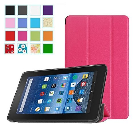 AVAWO Fire 7 Slim Shell Case - Ultra Slim Lightweight Standing Cover Case for Amazon Fire 7 Tablet will only fit Fire 7 Display 5th Generation - 2015 release Rose