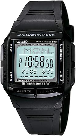 Casio Multilingual Mens Databank Watch, with 13 Languages and 30 Page Databank, 50M Water Resistant, 5 Multi-Function Alarms, with Stopwatch, and Countdown Timer, Features Hourly Time Signals and Auto Calendar Preprogrammed Till 2039