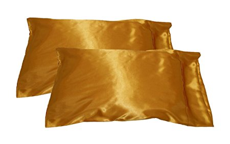 2pc New Queen/Standard Silk~y Satin Pillow Case Multiple Colors (Gold)