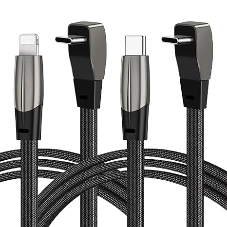 2 Pack USB-C Cable for Tesla Model Y/3，90° Right-Angle Flat Braided PD Charging Cable (USB-C to Lightning and USB-C to USB-C) Fits All USB-C Adapters and Vehicles Dock iPhone and Samsung (Mix