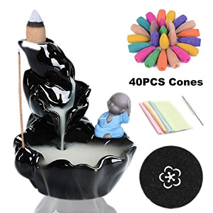 XinXu Incense Burner, Backflow Incense Burner Holder Ceramic Incense Holder Ceramic Ornament Gift Monk or Fisherman