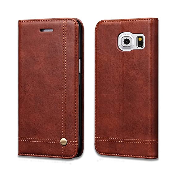 Pirum Magnetic Flip Cover for Samsung Galaxy S7 Edge Leather Case Wallet Slim Book Cover with Card Slots Cash Pocket Stand Holder - Brown