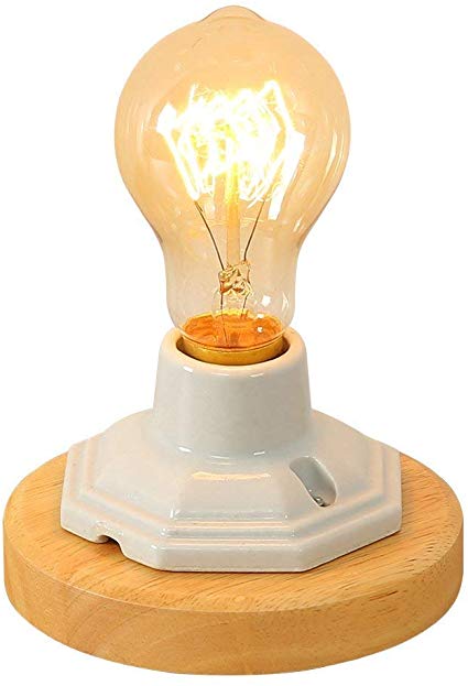 IJ INJUICY Edison Table Lamps, E27 Wooden & Ceramics Base Vintage Desk Lamps for Bedside, Bedroom Living, Dining Room, Cafe Bar, Hallway Decor (Dimmer Switch)