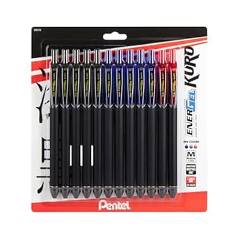 EnerGel Kuro Liquid Gel Pen, 0.7mm, Medium line, Assorted Ink, 12-Pk (BL437R1BP12M1)