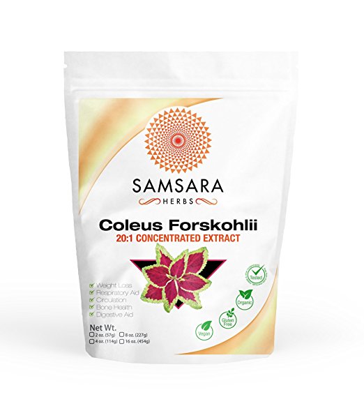 Coleus Forskohlii Root Extract Powder (2oz/57g) - 20:1 Concentration - Organic, Weight Loss, Respiratory, Energy, Circulation, Digestion